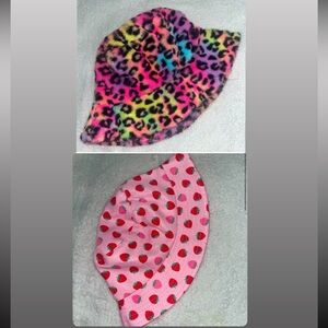 two brand new bucket hats 🌈🍓